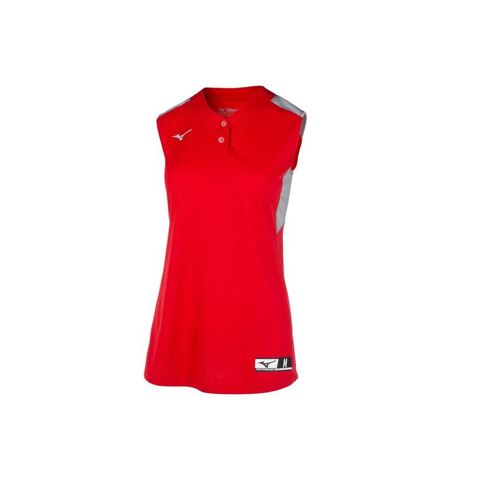 Mizuno Aerolite 2-Button Sleeveless Női Mezek Piros/Szürke NML890647